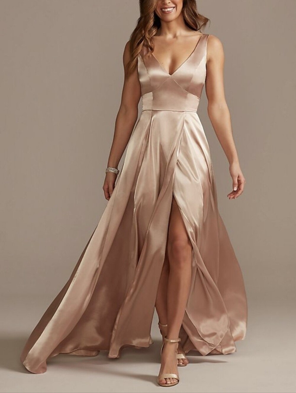 Galina Signature Sleeveless V-neck Front Slit Maxi Dress Sand Color